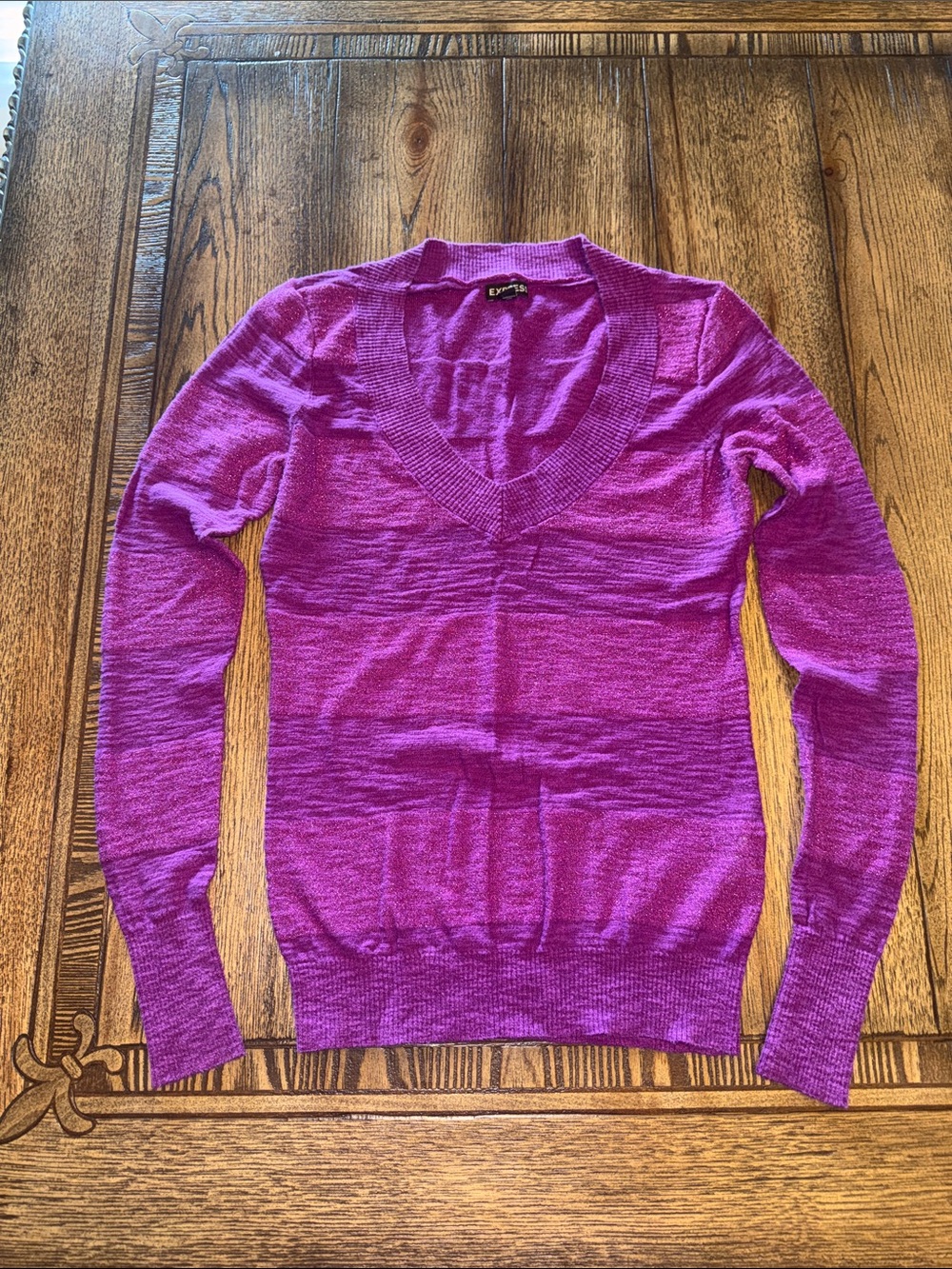 Express Bright Purple V-Neck Lightweight Sweater